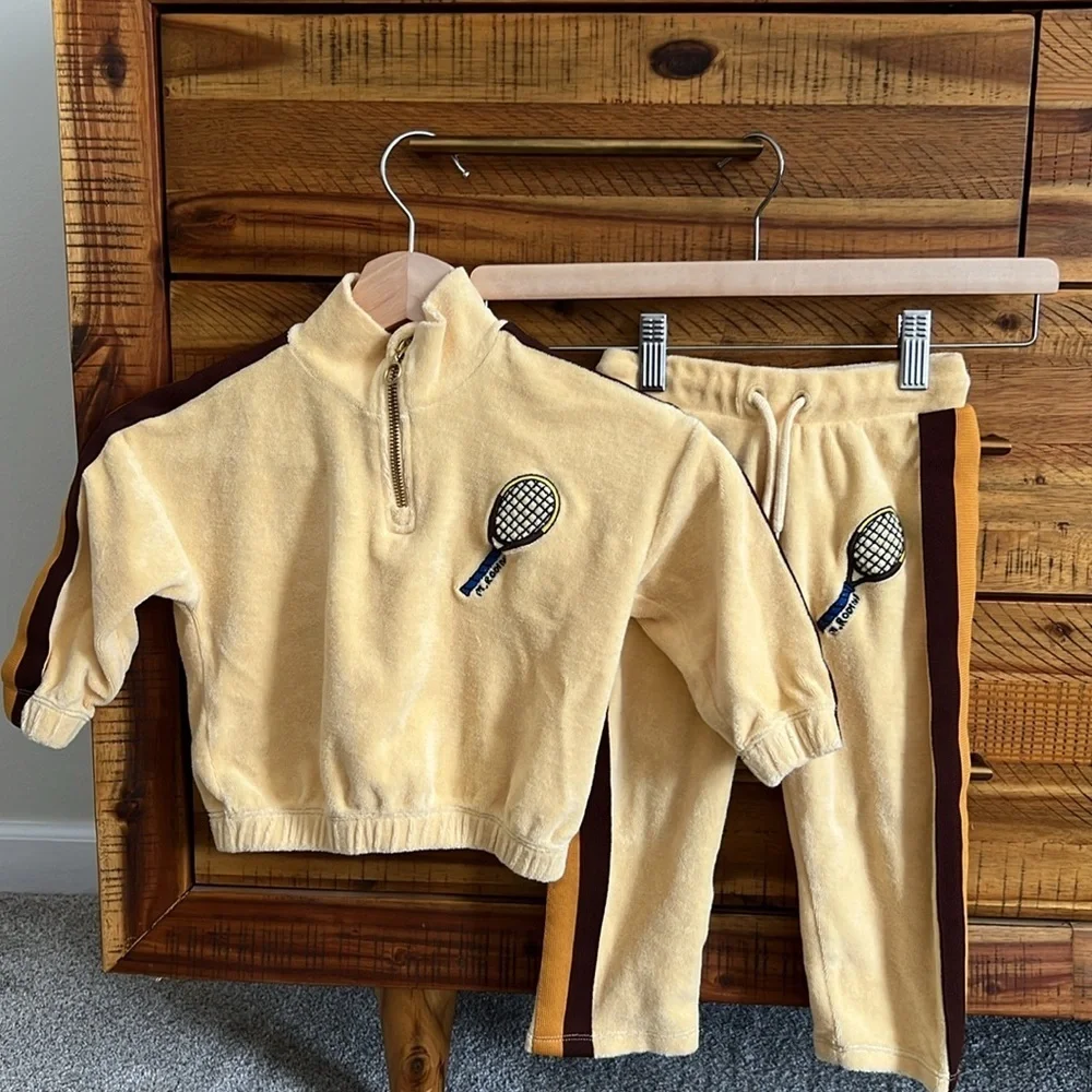 Mini Rodini Tennis Embroidered Half Zip Sweatshirt & Sweatpants Set 1.5-3 YRS
